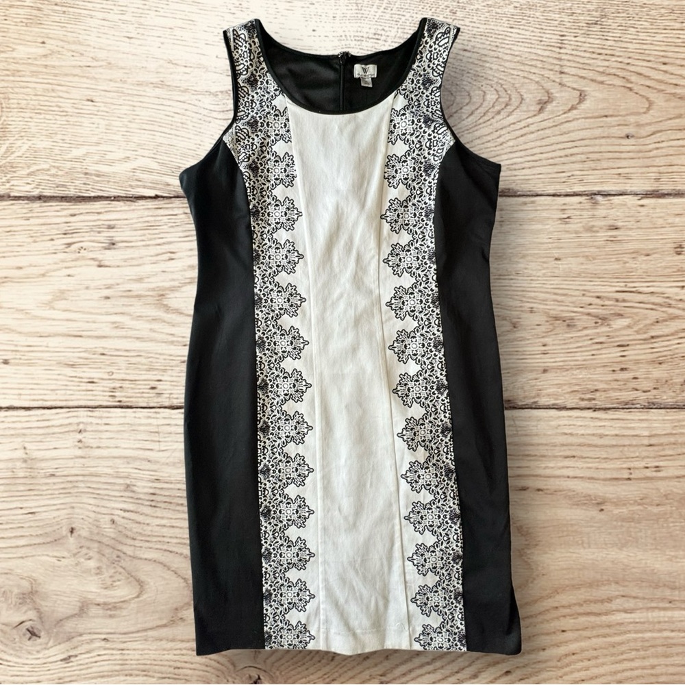 NWT Worthington Dress White Black  Cotton Blend Size 16 Lined Back Zipper